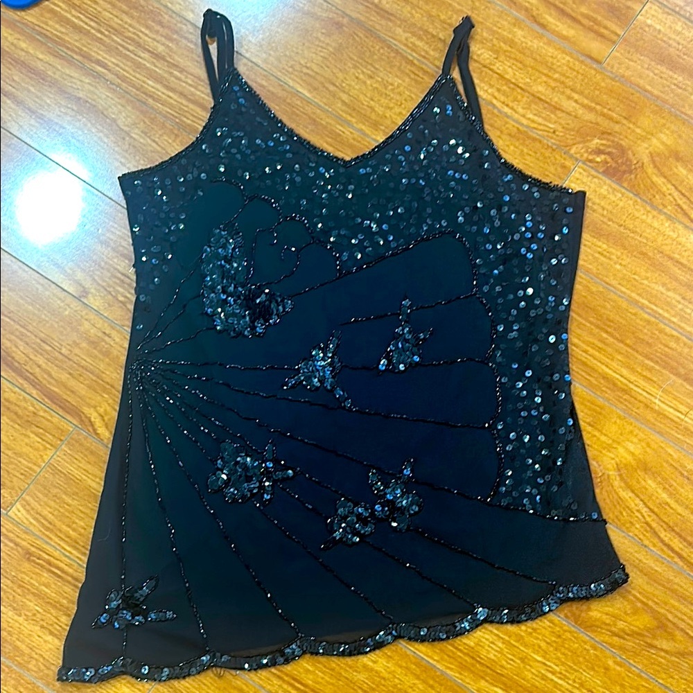Black Sequin Women's Party Top L